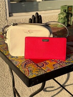 kate spade Cream Crossbody Bag with Bright Pink Wallet